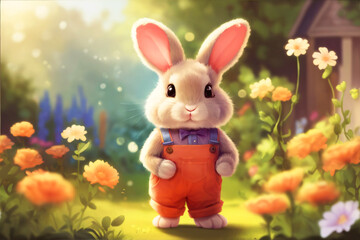 A beautifully detailed illustration of a cute bunny in a magical garden, evoking feelings of innocence and wonder