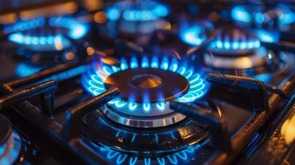 Foto op Plexiglas  a gas stove with blue flames © Media Srock