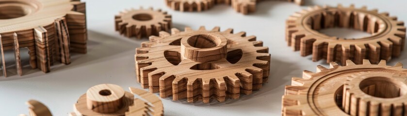 Realistic wooden gear and wheel set in motion by a craftsmans touch