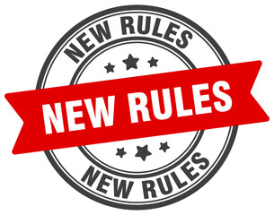 new rules stamp. new rules label on transparent background. round sign