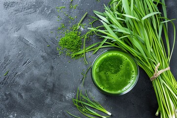 Barley Grass  A vibrant green bunch of barley grass or a glass of barley grass juice