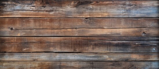 A closeup photo showcasing a brown hardwood plank wall with a blurred background. The intricate pattern of rectangles and wood stains is visible, highlighting the beauty of this building material - obrazy, fototapety, plakaty