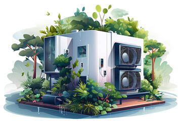 Eco-friendly smart city, 3d rendering. Electricity from lithium batteries, ecology is an energy-saving concept of obtaining free energy from the sun isolated on a Transparent background. Generative AI - obrazy, fototapety, plakaty