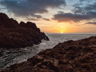 sunset on the atlantic ocean, la palma island,spain