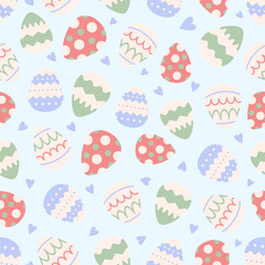 Cute Easter seamless pattern with bunnies, flowers, easter eggs.Beautiful background, great for Easter Cards, banner, textiles, wallpapers.Vector design