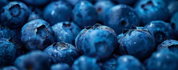 Blueberries background closeup, bright and high contrast Generative Ai 