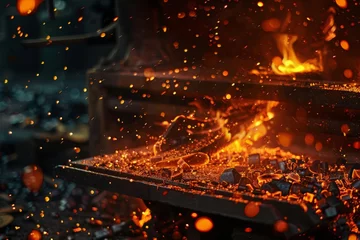 Fotobehang The fiery environment of metal forging captured in stunning detail © arhendrix