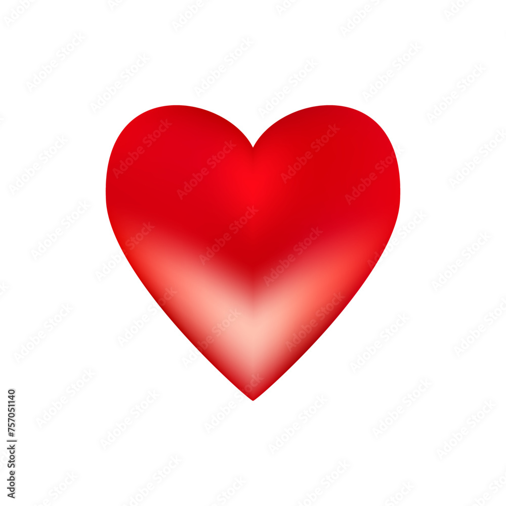 Wall mural Red realistic heart icon on white background. 3d vector illustration.