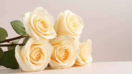 Bouquet of white roses close up on a light background