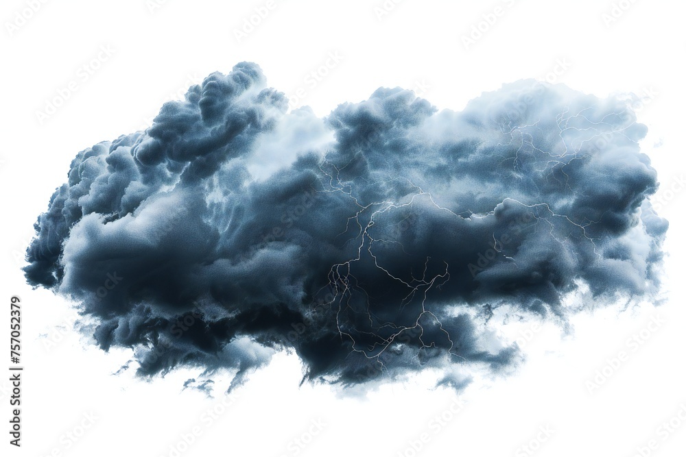 Wall mural dark storm clouds with lightning isolated on white background generative ai