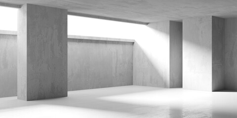 Concrete room with abstract interior. Open space. Industrial background template