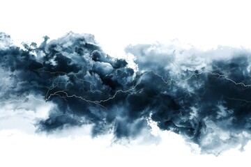 Dark storm clouds with lightning isolated on white background Generative Ai 