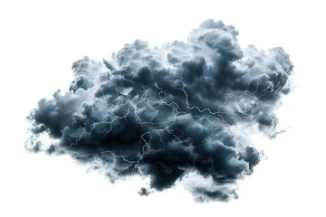 Dark storm clouds with lightning isolated on white background Generative Ai 