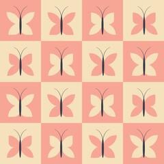 cute white and pink seamless pattern with butterflies arranged in squares
