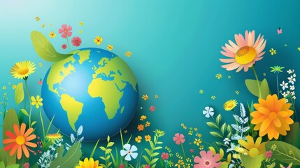 Fototapeta na wymiar Conceptual background modern featuring the earth, the globe, a flower in a groovy style. Illustration design for use in websites, banners, campaigns, and social media posts.