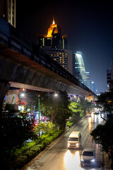 Blurred night traffic in Bangkok city Thailand