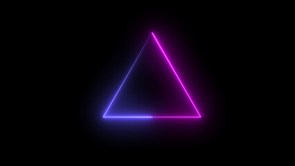 Abstract background with neon lights of blue white pink violet colors glowing on triangle shaped lines on shiny reflecting stage