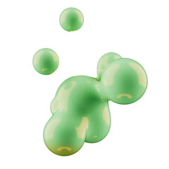 green abstract 3d metaball particles on transparent background