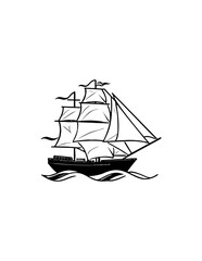 Vector Illustration of a yacht with lines drawing for logo,icon, black and white	