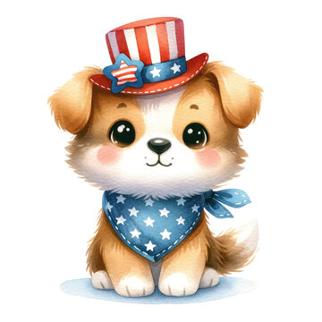 recommend clip art: Fourth of July cute animal. watercolor illustration, Perfect for nursery art, 4th of July Watercolor animal Clipart.