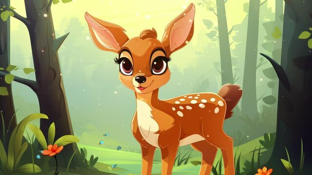 Woodland Elegance: Cute Deer in the Forest Seamless looping 4k time-lapse virtual video animation background. Generated AI