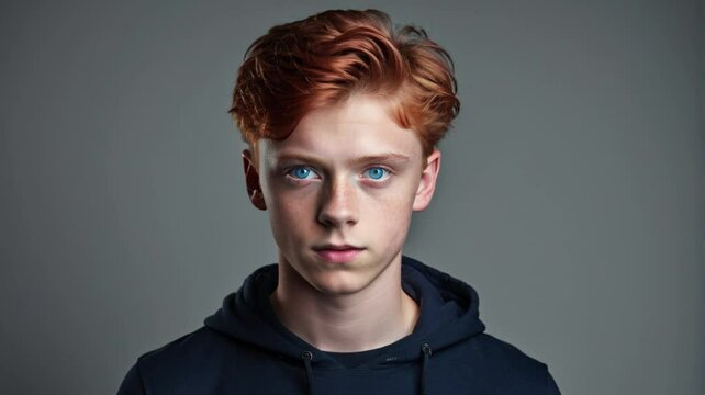 Aging man studio portrait. Aging process of redhead boy to senior man, slideshow illustrates transformation from 1 to 90 years old.
