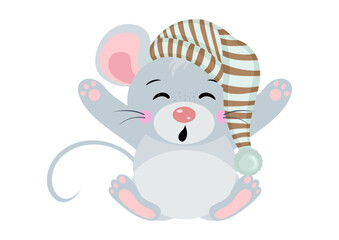 Funny mouse wakes up and stretches