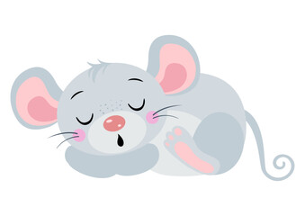Cute mouse sleeping isolated on white