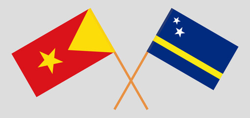 Crossed flags of Tigray and Country of Curacao. Official colors. Correct proportion