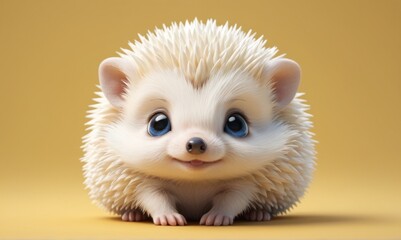White baby Hedgehog isolated yellow background
