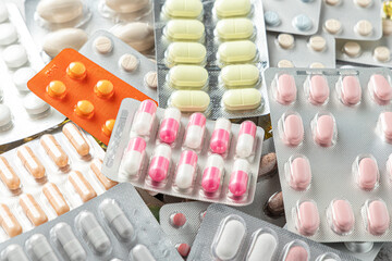 Variety of medicines and drugs.Medicine and healthcare concept.