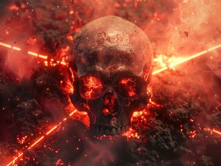 Lava Skull in a Sci-Fi Wasteland A Hyperrealistic 3D Render with Cinematic Lighting