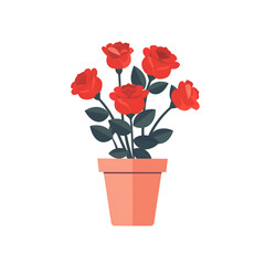Icon illustration of red rose flowers plant in a pot, isolated on transparent background