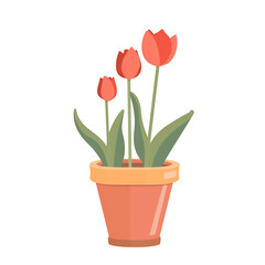 Icon illustration, tulip flowers plant in a pot, isolated on a transparent background