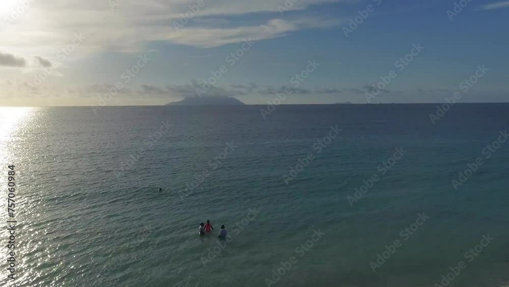 Sticker Mahe Beach, Seychelles. Aerial view of tropical coastline on a sunny day