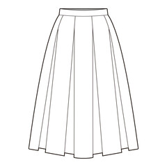 Box Pleats Skirt Flat Sketch Vector Design Illustration
