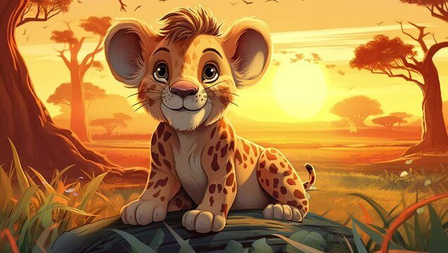 Savannah Beauty: Cute Cheetah in the Savannah Seamless looping 4k time-lapse virtual video animation background. Generated AI