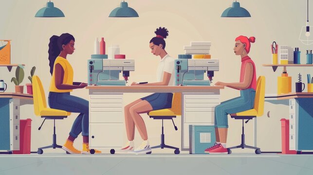 Tailors at work in a well-equipped workshop crafting shoes with focus