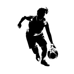 Woman basketball, isolated vector silhouette. Female team sport athlete, front view