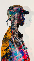 Naklejka premium Colorful Urban Double Exposure Portrait of Young Man