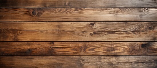 A closeup shot of a brown hardwood table with a beautiful wood grain pattern, made of rectangular wooden planks. The background is blurred to focus on the tables detail