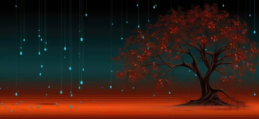 Gardinen In the stillness of midnight, the autumn landscape is transformed into a magical tableau © jambulart