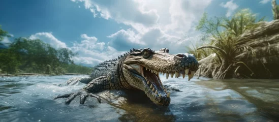 Zelfklevend Fotobehang wild crocodile in bank river © kucret