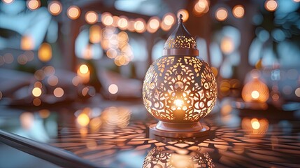 Ramadan background. Glowing lanterns, bokeh background