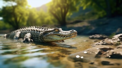 wild crocodile in bank river