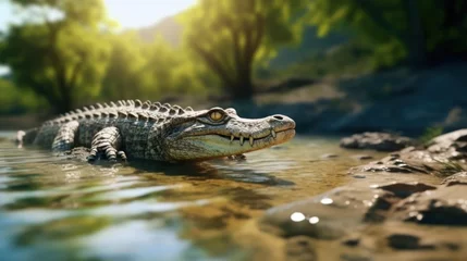 Foto op Plexiglas wild crocodile in bank river © kucret