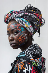 an attractive black woman adorned with wildstyle graffiti. The intricate and dynamic graffiti...