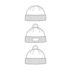 Hand drawn Kids drawing Cartoon Vector illustration different type of beanies Isolated on White Background