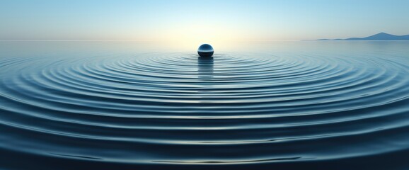 The tranquility of the body of water is momentarily disrupted by the ripple effect created by a lone drop of water, weaving an intricate pattern across its surface.