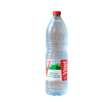 1L5  bottle of mineral water Vittel on white background,